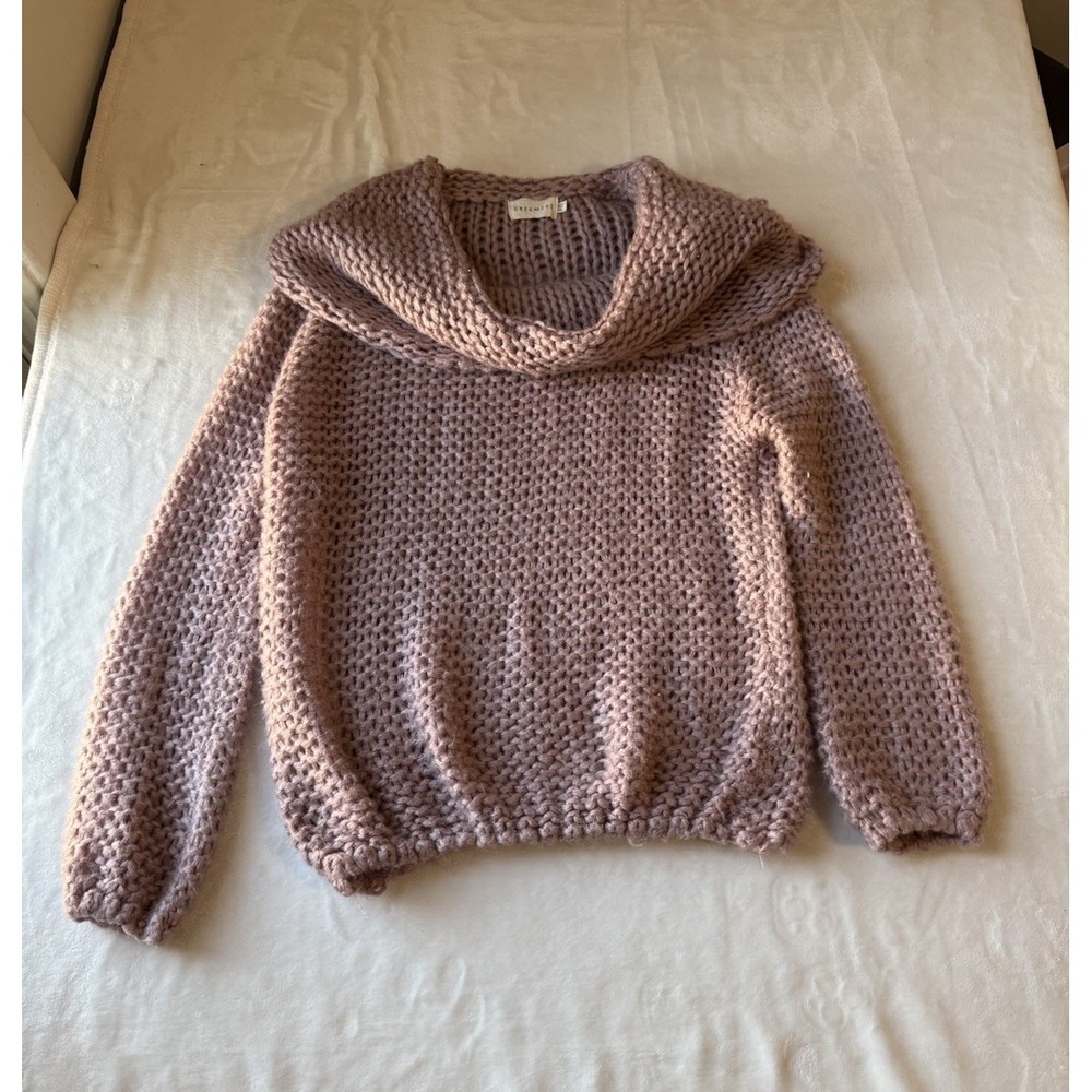 Dreamers Chunky Knit Cowl Pullover Sweater‎ Mauve Solid Long Sleeve Women 0457